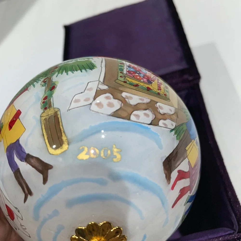 Pier 1 Li Bien Christmas Ornament 2005 Hand Painted Glass Village Toy Store Box